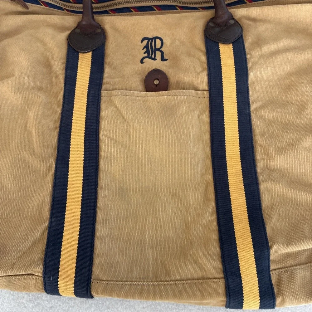 Vintage Rugby Ralph Lauren - Preppy Large Canvas Duffle Weekender Bag Khaki Tan